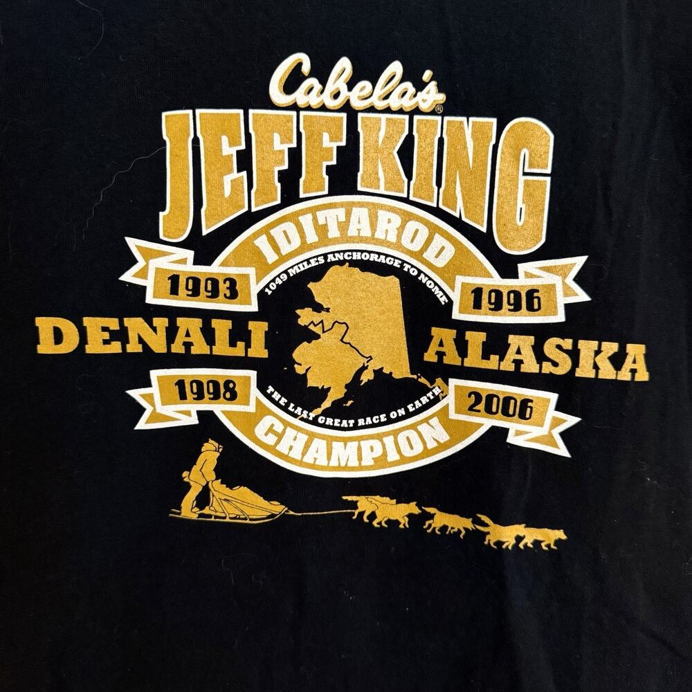 Cabela's Iditarod Dog Race 2006 Shirt Black XL Men Jeff King Back Front Graphic
